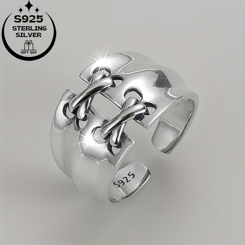 925 Silver Knotted Wide Band Women's Ring - Adjustable